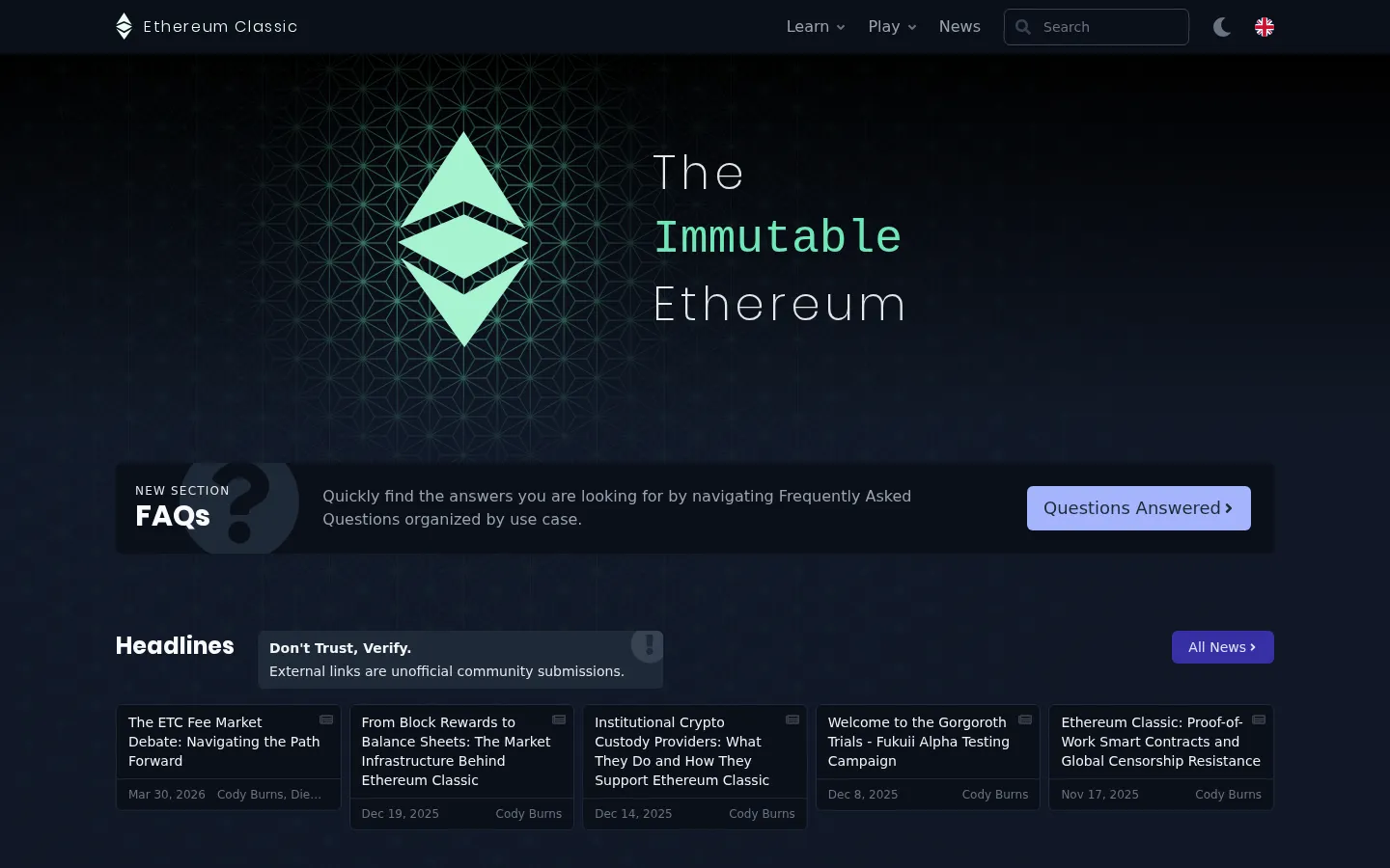ethereumclassic.org screenshot